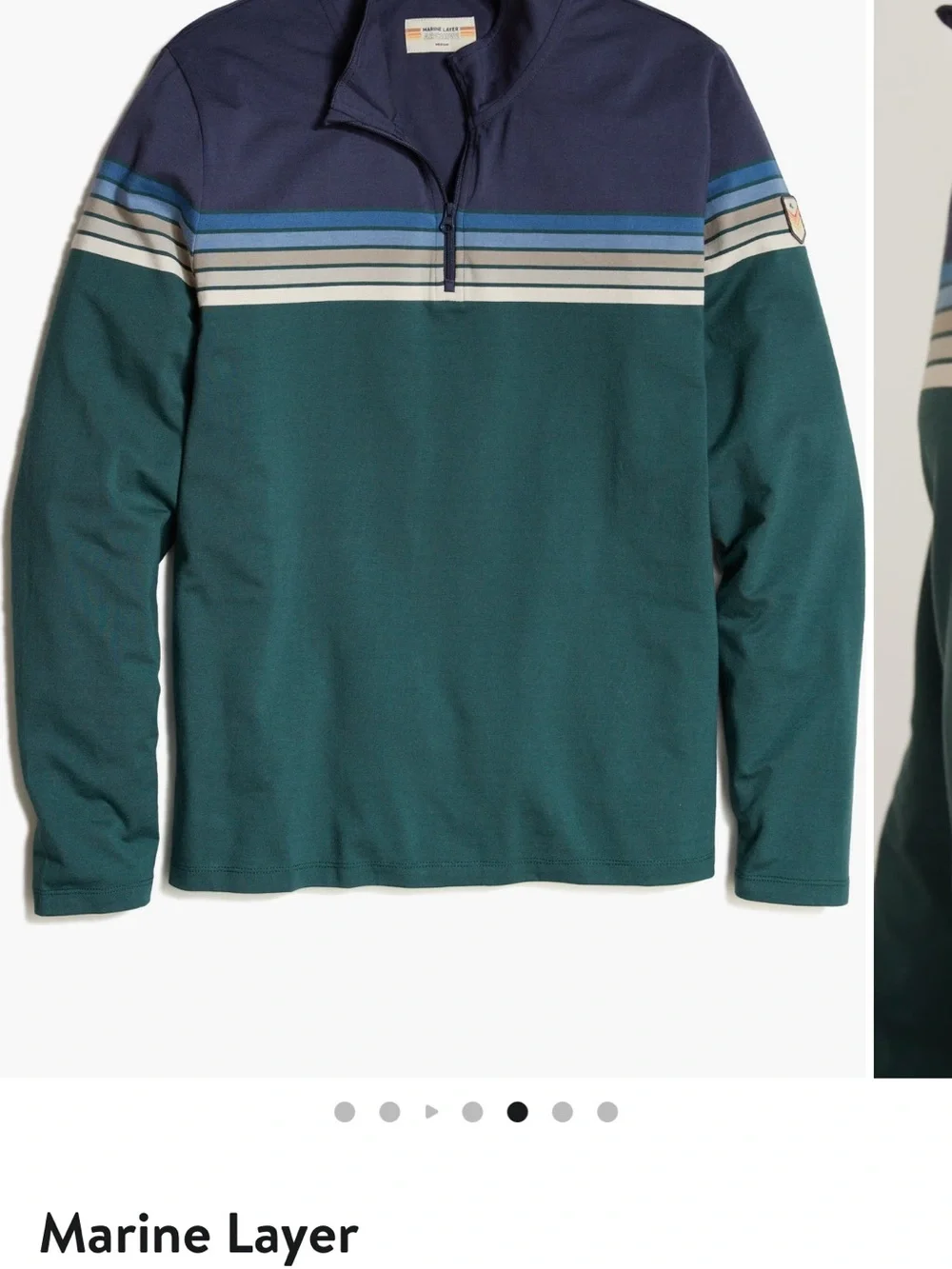 Marine Layer Men’s Striped Half-Zip Pullover - Navy & Forest Green